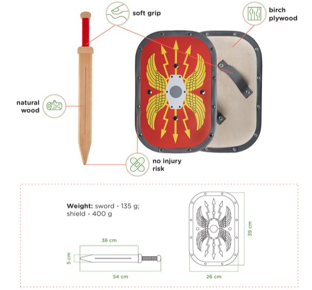 Woodsy Roman Sword and Shield Set - Challenge & Fun, Inc.-WD0713-1