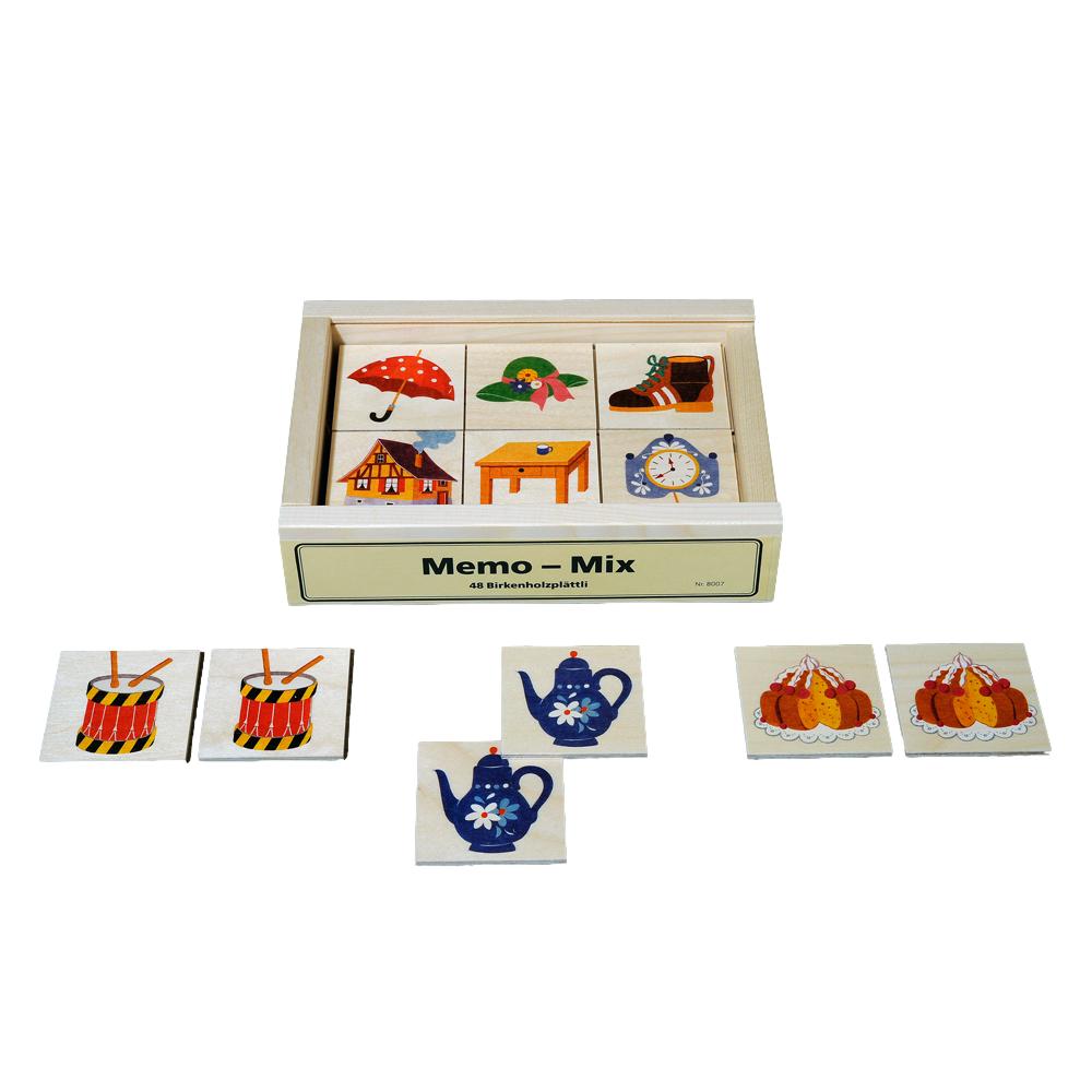 Atelier Fischer Wooden Memo Mix Game in Wooden Box (24 Tiles / 4 Wooden Playing Boards)