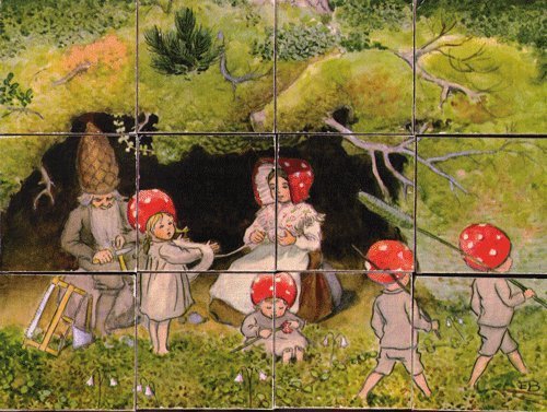 Elsa Beskow - Children of the Forest (Tomtebobarnen) Block Cube Puzzle