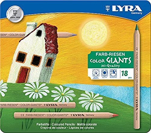 Lyra Color-Giants Unlacquered Colored Pencils, 6.25 Millimeter Cores, Set of 18 in Tin Case, Assorted Colors
