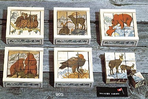 Atelier Fischer Wooden Block Cube Puzzle in Wooden Case - Wild Animals (9 Pieces)-Atelier Fischer-Challenge & Fun, Inc.