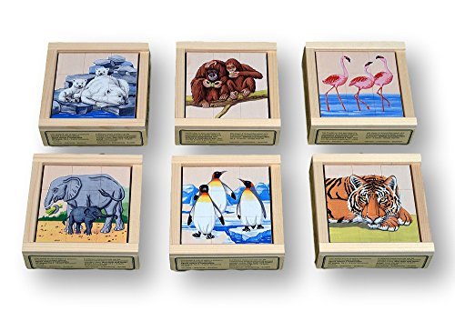 Atelier Fischer Wooden Block Cube Puzzle in Wooden Case - Zoo Animals (9 Pieces)-Atelier Fischer-Challenge & Fun, Inc.