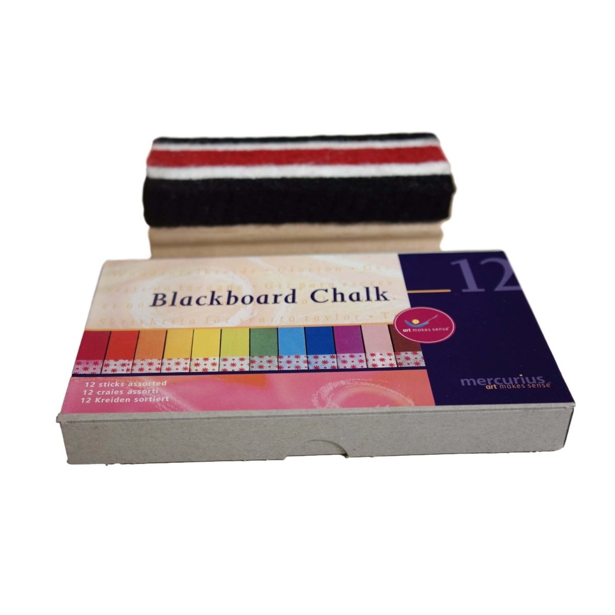 Blackboard Chalk - 12 pcs Assorted Colors and Chalkboard Eraser - Challenge & Fun, Inc.-MC207151S-1