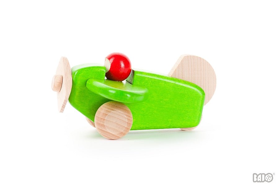Colorful Wooden Airplane with Pilot by Bajo