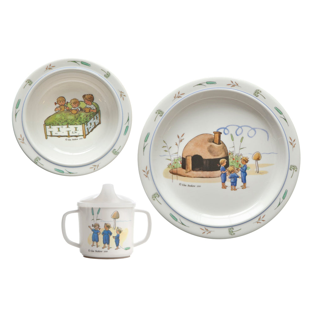 Elsa Beskow 3-piece Melamine Dish Set: Children of the Hat Cottage