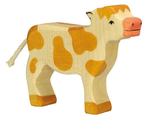 Holztiger Calf Standing Toy Figure, Brown Spotted