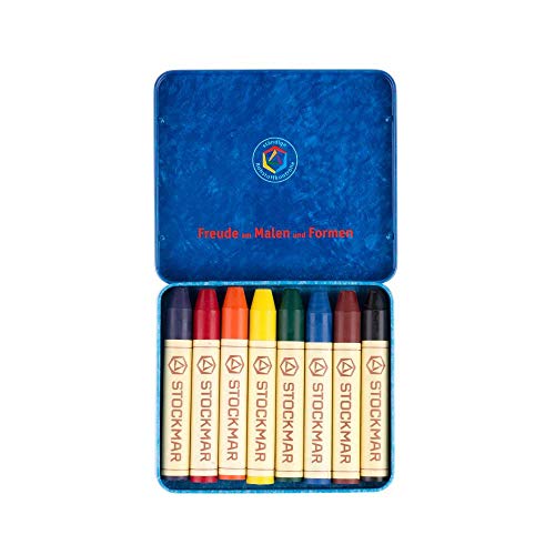 Stockmar Beeswax Stick Crayons in Storage Tin, Set of 8 Colors, Waldorf Assortment-Challenge & Fun, Inc.