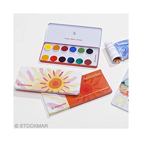 Stockmar Opaque Colour Box Set (12 colours pan paints, opaque white paint tube, brush, and palette)