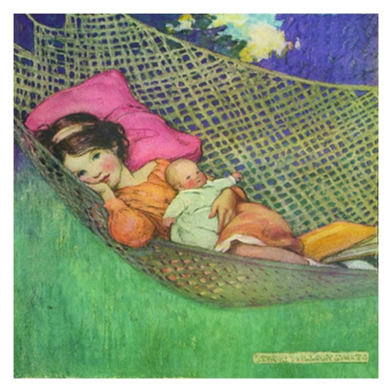 Stretched Canvas: Girl With Doll in Hammock - Challenge & Fun, Inc.