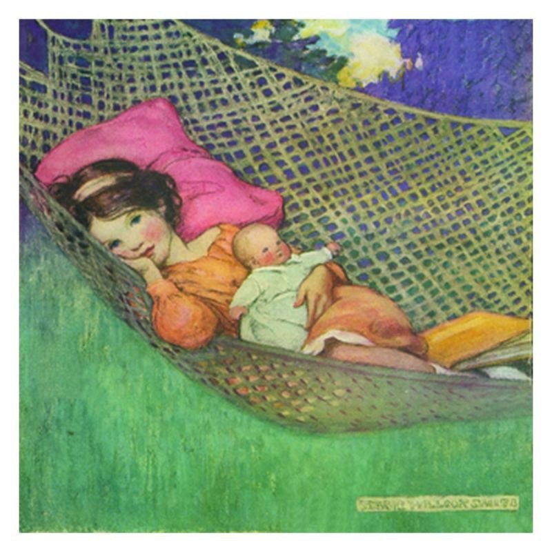 Stretched Canvas: Girl With Doll in Hammock - challengeandfunretail