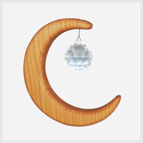 Wooden Moon and Star Suncatcher Window Decoration with Spectra Crystal